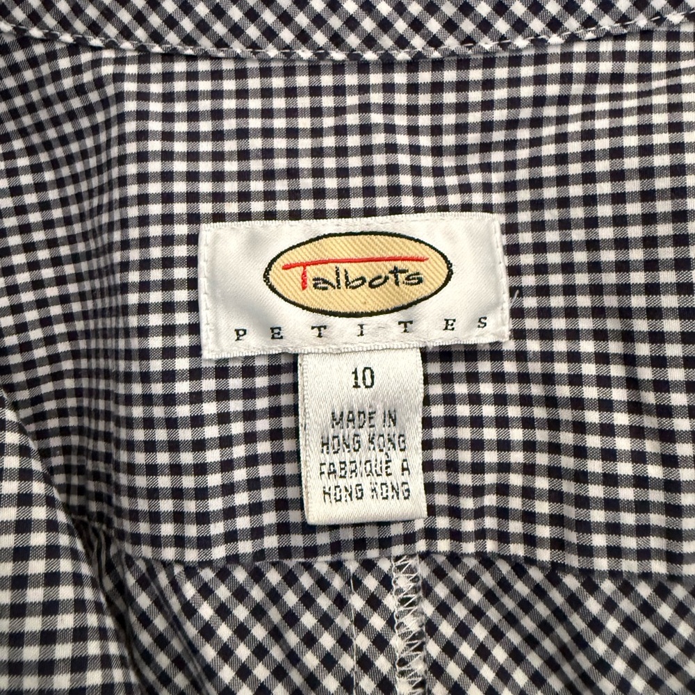Talbots Sleeveless Shirt Dress 10P 10 Petite Gingham Check Navy Blue 100% Cotton - Picture 3 of 4